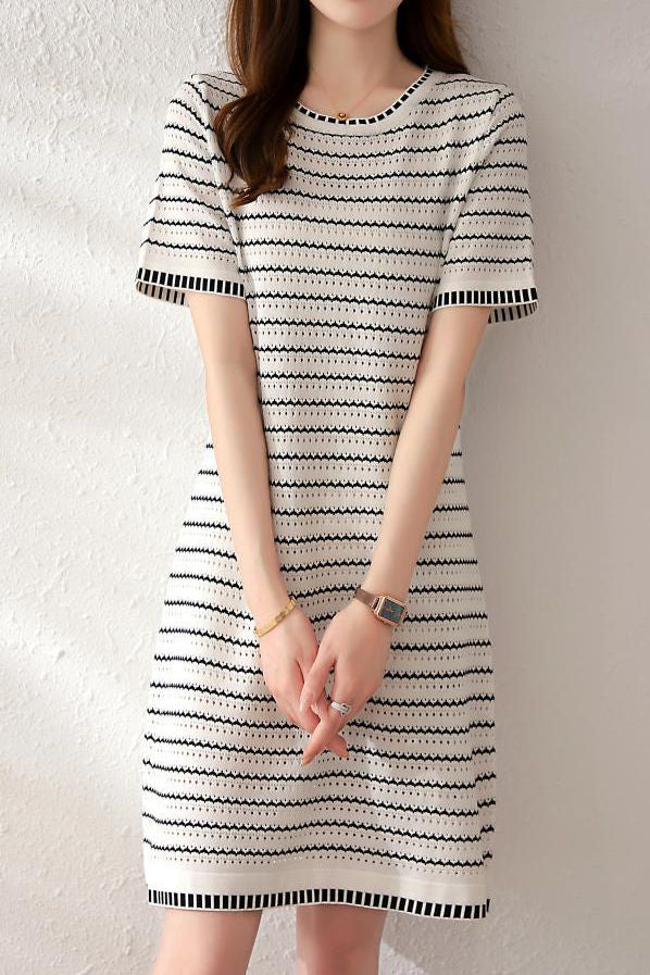 Striped knit A-line dress