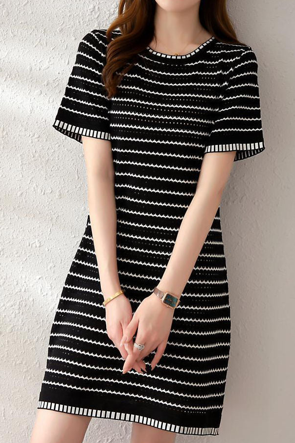 Striped knit A-line dress