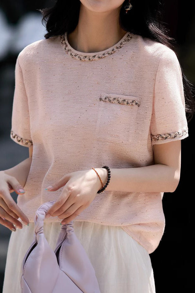 Sequin round neck short sleeve T-shirt