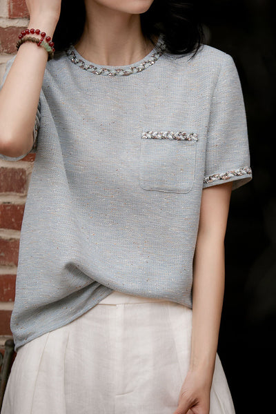 Sequin round neck short sleeve T-shirt