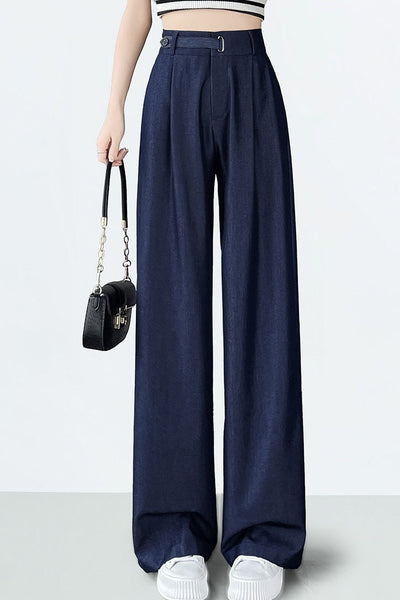 High-waisted loose-fit soft denim wide-leg pants
