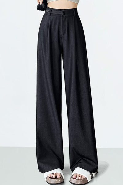 High-waisted loose-fit soft denim wide-leg pants