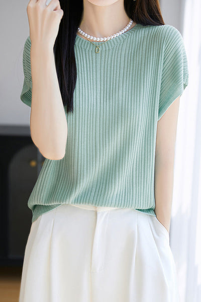 Solid color loose-fit knit T-shirt