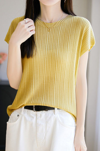 Solid color loose-fit knit T-shirt