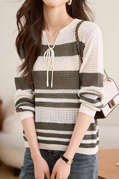 Striped Hollow-Out Knit Sweater