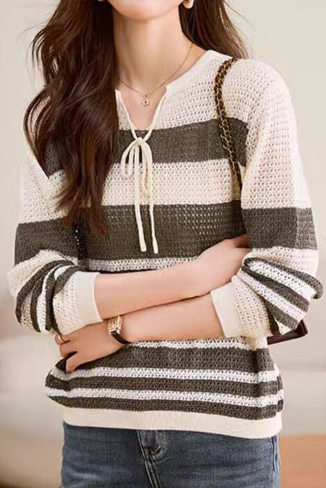 Striped Hollow-Out Knit Sweater