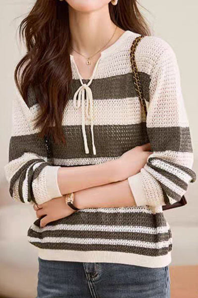 Striped Hollow-Out Knit Sweater