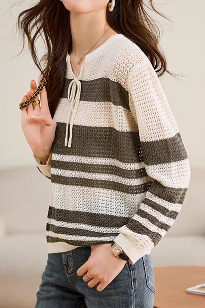 Striped Hollow-Out Knit Sweater