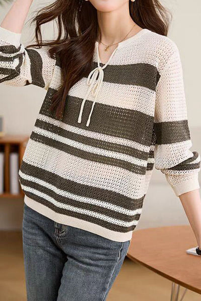 Striped Hollow-Out Knit Sweater