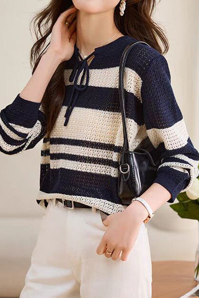 Striped Hollow-Out Knit Sweater