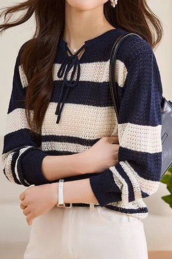 Striped Hollow-Out Knit Sweater