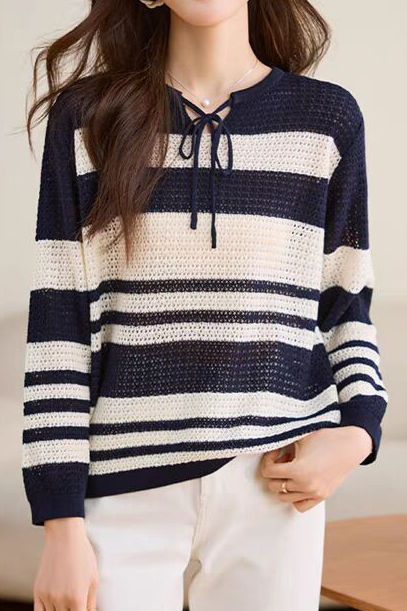 Striped Hollow-Out Knit Sweater