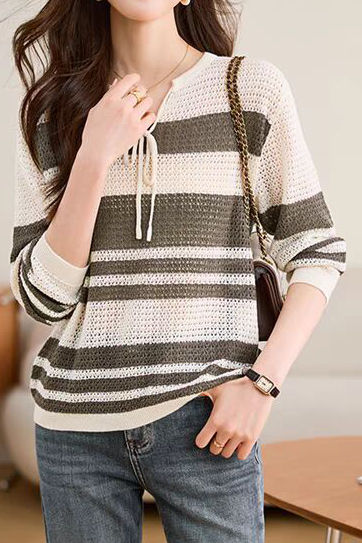 Striped Hollow-Out Knit Sweater