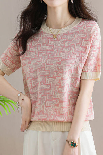 Trendy Jacquard Knit Short-Sleeve T-Shirt