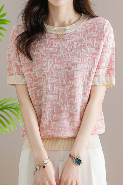 Trendy Jacquard Knit Short-Sleeve T-Shirt