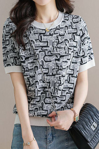 Trendy Jacquard Knit Short-Sleeve T-Shirt