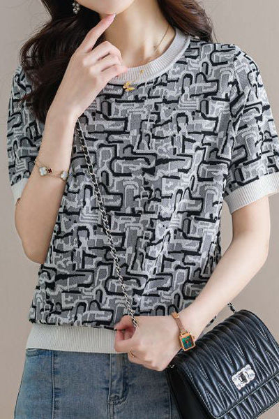 Trendy Jacquard Knit Short-Sleeve T-Shirt