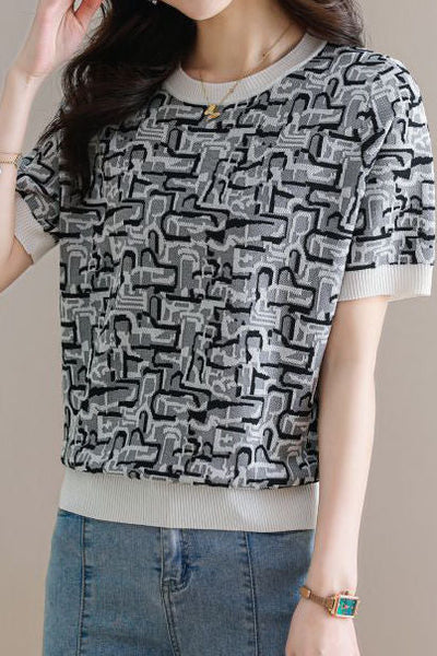 Trendy Jacquard Knit Short-Sleeve T-Shirt