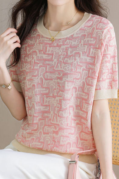 Trendy Jacquard Knit Short-Sleeve T-Shirt