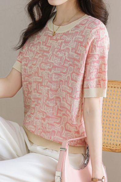 Trendy Jacquard Knit Short-Sleeve T-Shirt
