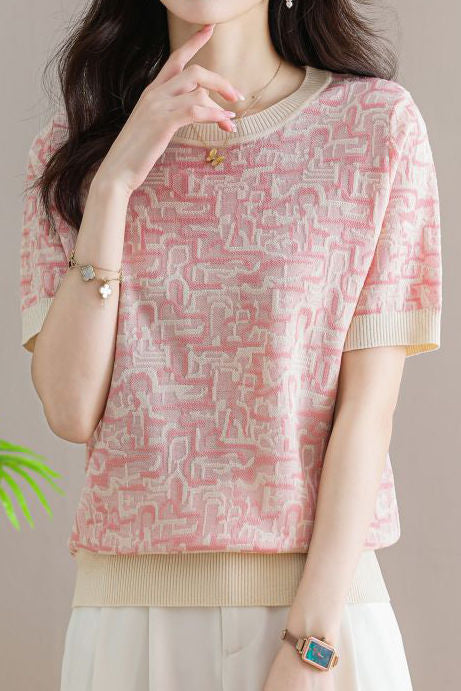 Trendy Jacquard Knit Short-Sleeve T-Shirt