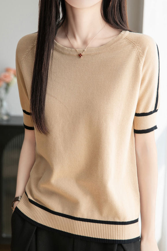 Versatile Pure Cotton Knit Short-Sleeve T-Shirt