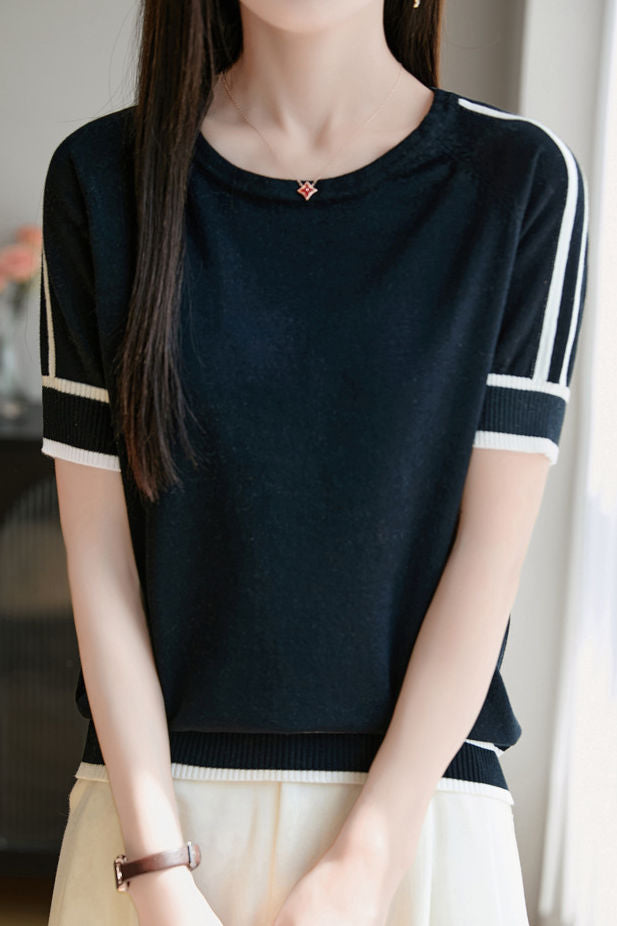 Versatile Pure Cotton Knit Short-Sleeve T-Shirt