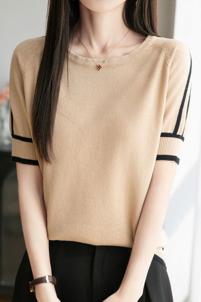 Versatile Pure Cotton Knit Short-Sleeve T-Shirt