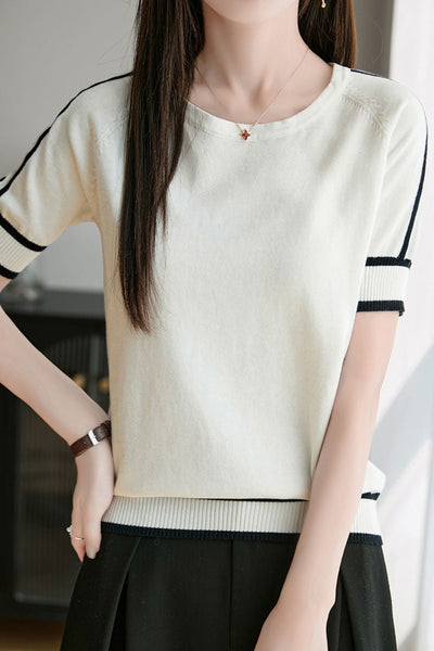 Versatile Pure Cotton Knit Short-Sleeve T-Shirt