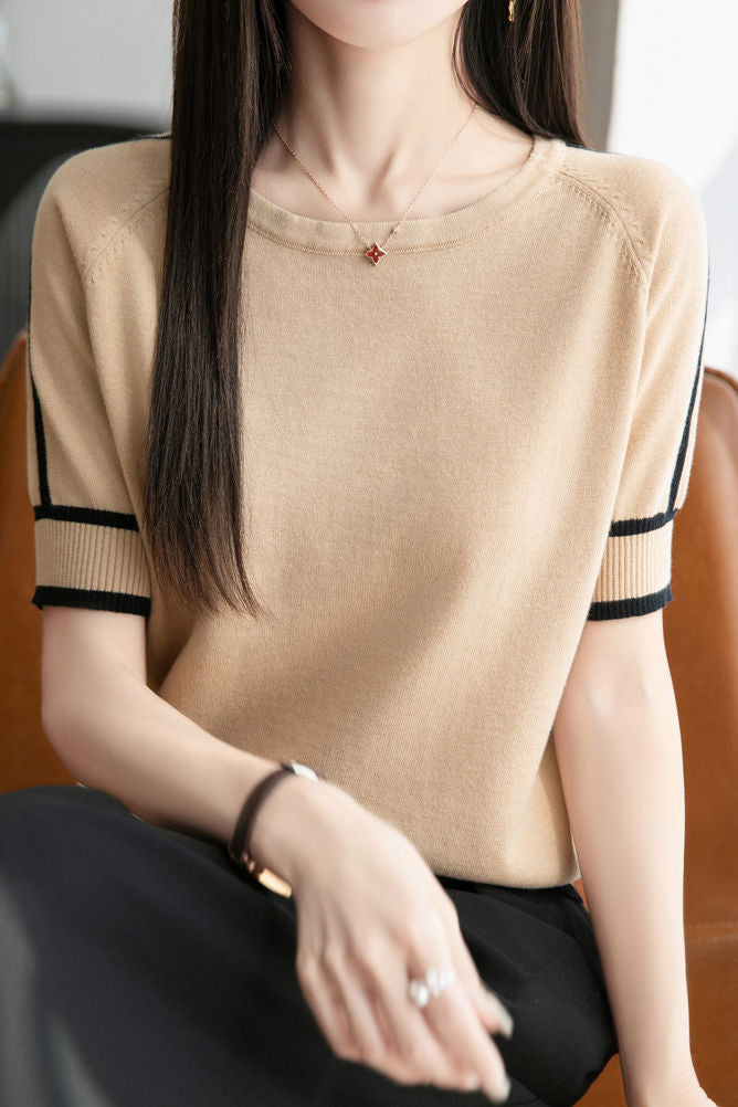 Versatile Pure Cotton Knit Short-Sleeve T-Shirt