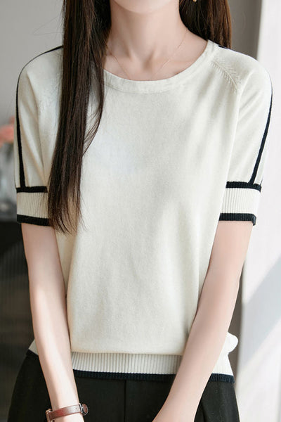 Versatile Pure Cotton Knit Short-Sleeve T-Shirt