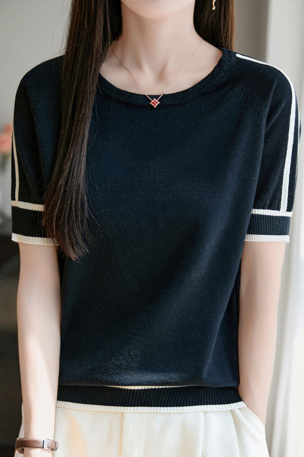Versatile Pure Cotton Knit Short-Sleeve T-Shirt