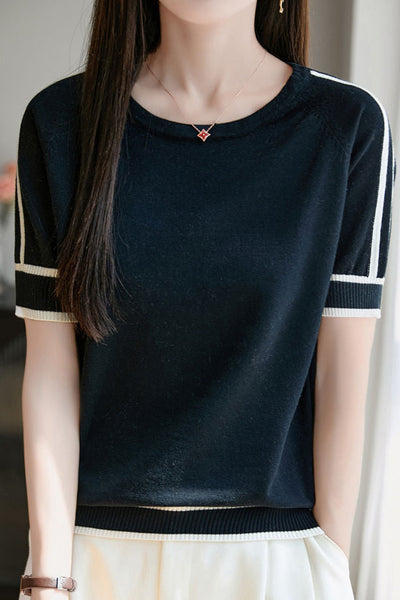 Versatile Pure Cotton Knit Short-Sleeve T-Shirt