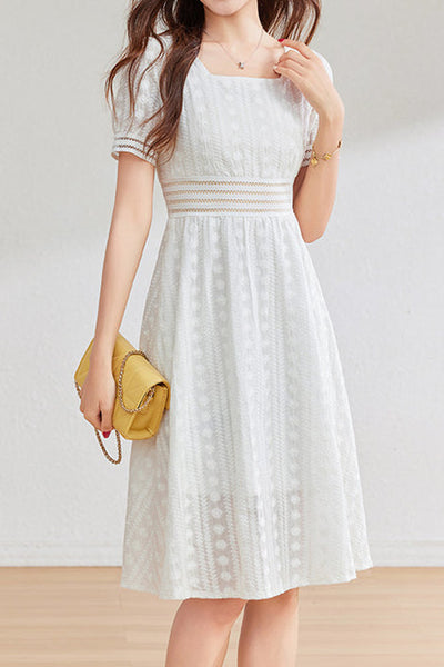 French-style lace hollow square-neck dress