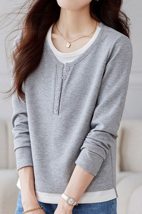 Early Autumn Casual Layered Long Sleeve T-shirt