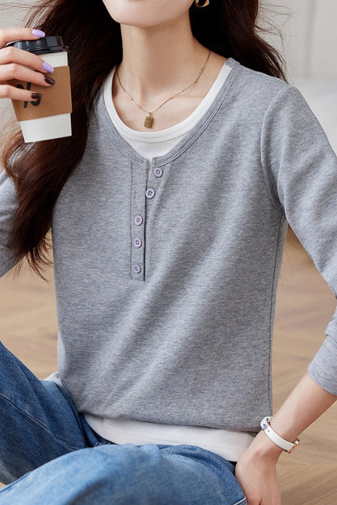 Early Autumn Casual Layered Long Sleeve T-shirt