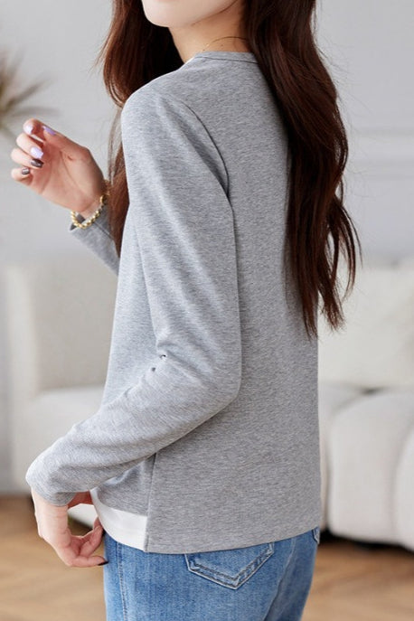 Early Autumn Casual Layered Long Sleeve T-shirt