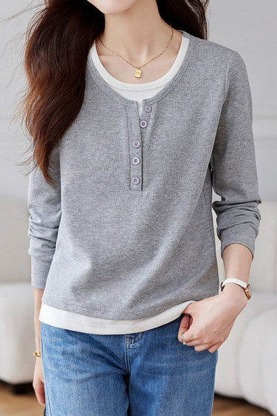 Early Autumn Casual Layered Long Sleeve T-shirt