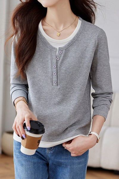 Early Autumn Casual Layered Long Sleeve T-shirt