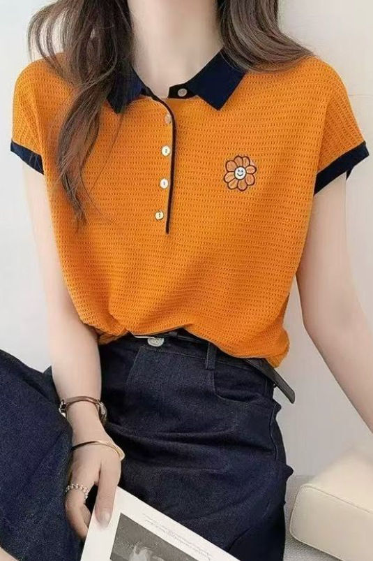 Knit Sweater with Smiley Face & Sunflower Embroidery on Sleeves