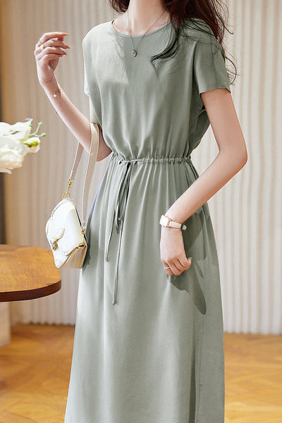 Minimalist elegant boat neck tie dress
