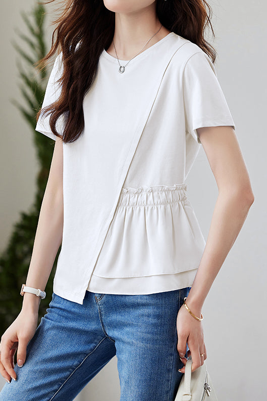 Asymmetric patchwork short-sleeve tee