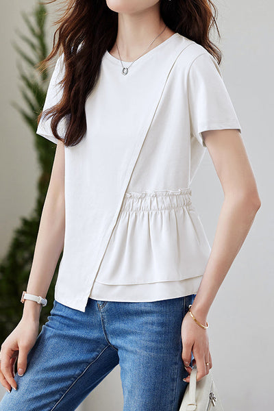 Asymmetric patchwork short-sleeve tee