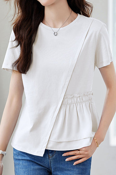 Asymmetric patchwork short-sleeve tee