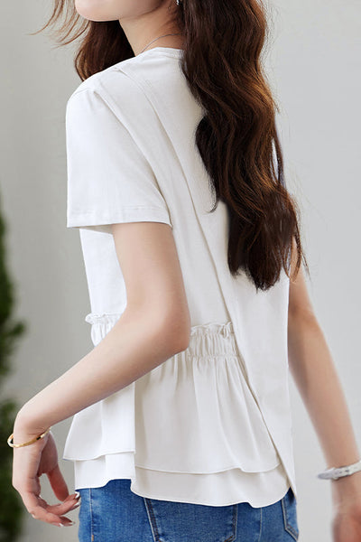 Asymmetric patchwork short-sleeve tee