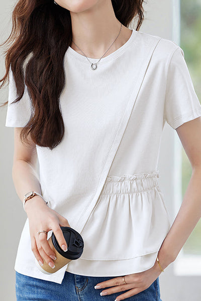 Asymmetric patchwork short-sleeve tee