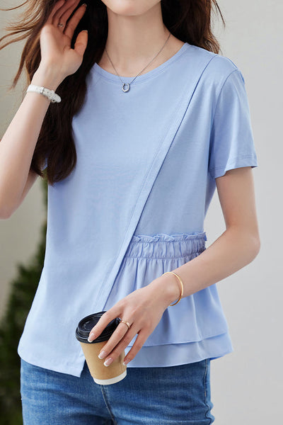 Asymmetric patchwork short-sleeve tee