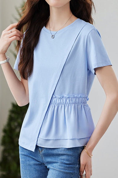 Asymmetric patchwork short-sleeve tee