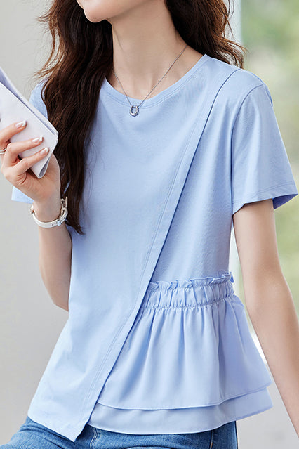 Asymmetric patchwork short-sleeve tee
