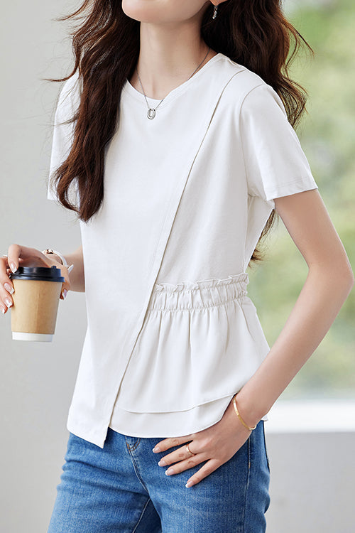Asymmetric patchwork short-sleeve tee